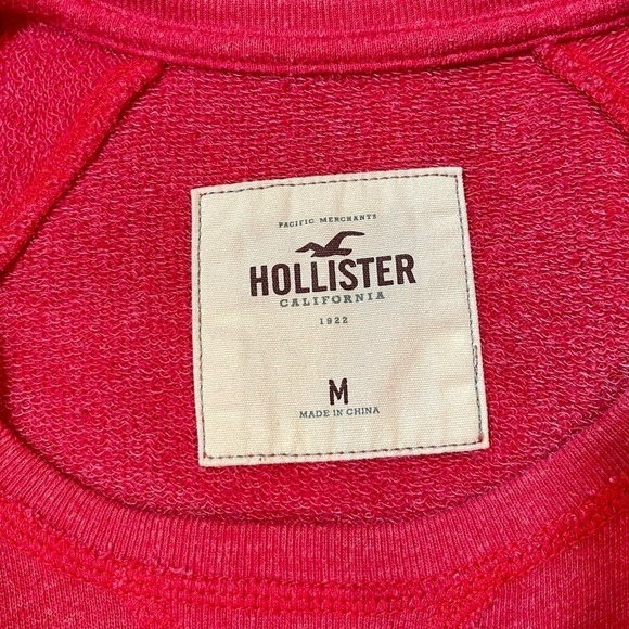 HOLLISTER, RED, LIGHTWEIGHT SWEATSHIRT WITH BANDED BOTTOM. SEQUINED #9. SIZE M. - Picture 3 of 4